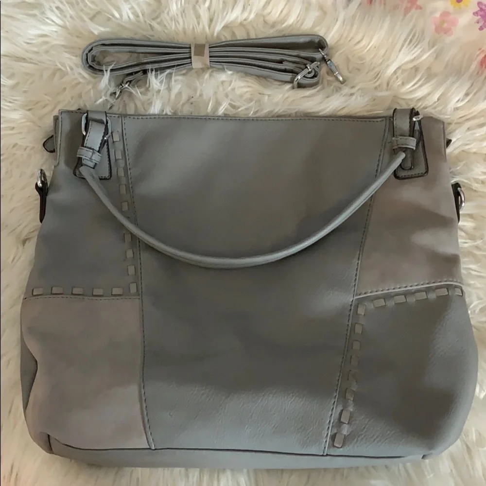 Grey Faux Leather‎ Hobo Tote Shoulder Bag Patchwork